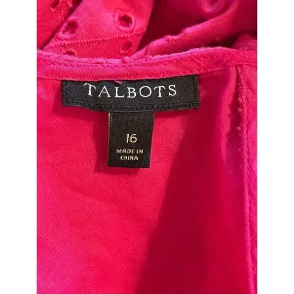 Talbots Size 16 Embroidered Eyelet Lace Tee Shirt Dress Hot Pink Spring Vacation - Picture 12 of 15